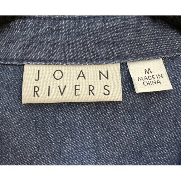 Joan Rivers Medium Blue Denim Embroidered Button Top Floral Boho Cottage Fairy - Picture 6 of 8